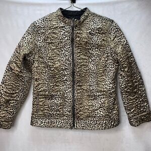Chico's Reversible Animal Print Quilted Jacket Womens Sz 1  S/M Zip Front Casual